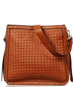Solid Stitched Messenger Bag With Strap FL1803 COGNAC
